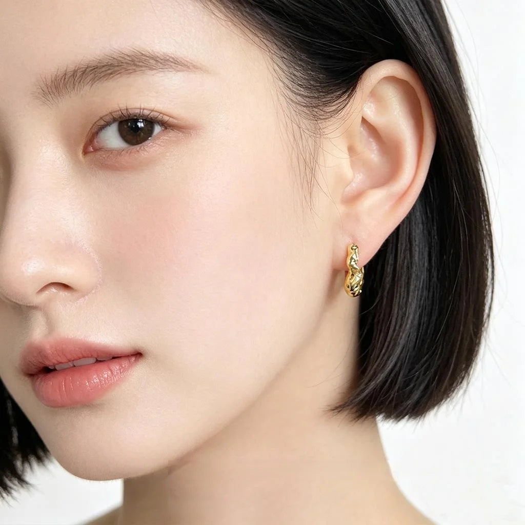 Minimalist 14K Gold Plated Copper Geometric Stud Earrings Irregular Petite Style Jewelry