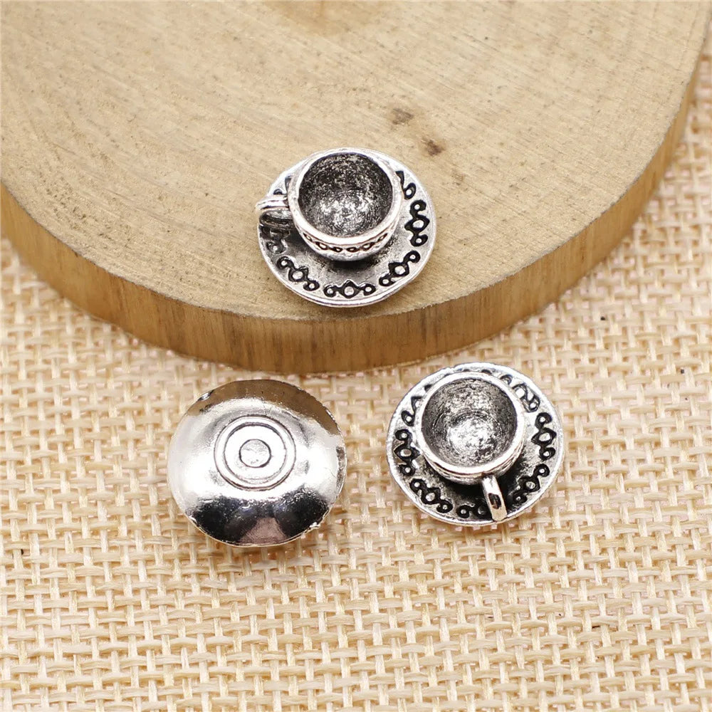 14mm 2.1g Antique Silver Zinc Alloy Coffee Cup Charm Pendant for DIY Bracelet Necklace Making