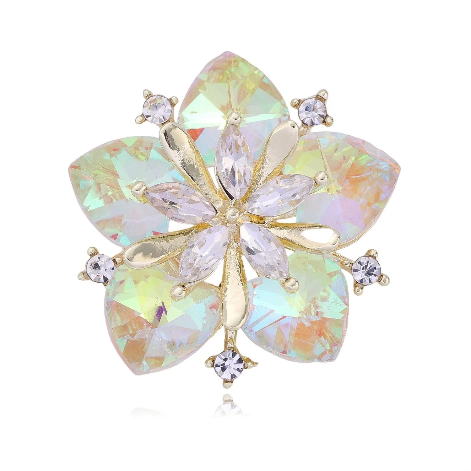 Luxury Purple Glass Crystal Camellia Flower Brooch With Rhinestones, Elegant Lapel Pin Corsage Suit Accessory