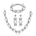 Elegant Bridal Pearl Rhinestone Leaf Earrings Necklace Bracelet Jewelry Set For Wedding Party Gift