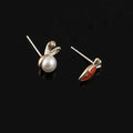 Cute Asymmetric Bunny And Carrot Freshwater Pearl Enamel Alloy Stud & Clip On No Piercing Earrings