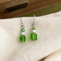 Fresh Green Glass Crystal Imitation Pearl Geometric Round Drop Earrings for Women