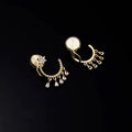 Elegant C Shape Hoop Spiral Disc Stud & Clip On No Piercing Alloy Rhinestone Teardrop Dangle Earrings