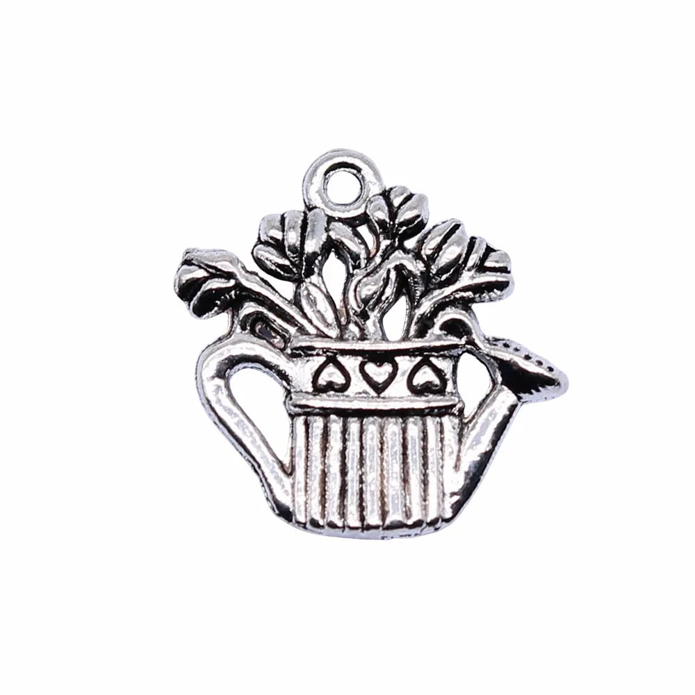 19x17mm 2.2g Multicolor Zinc Alloy Watering Flower Pot Charm Pendant for DIY Jewelry Making