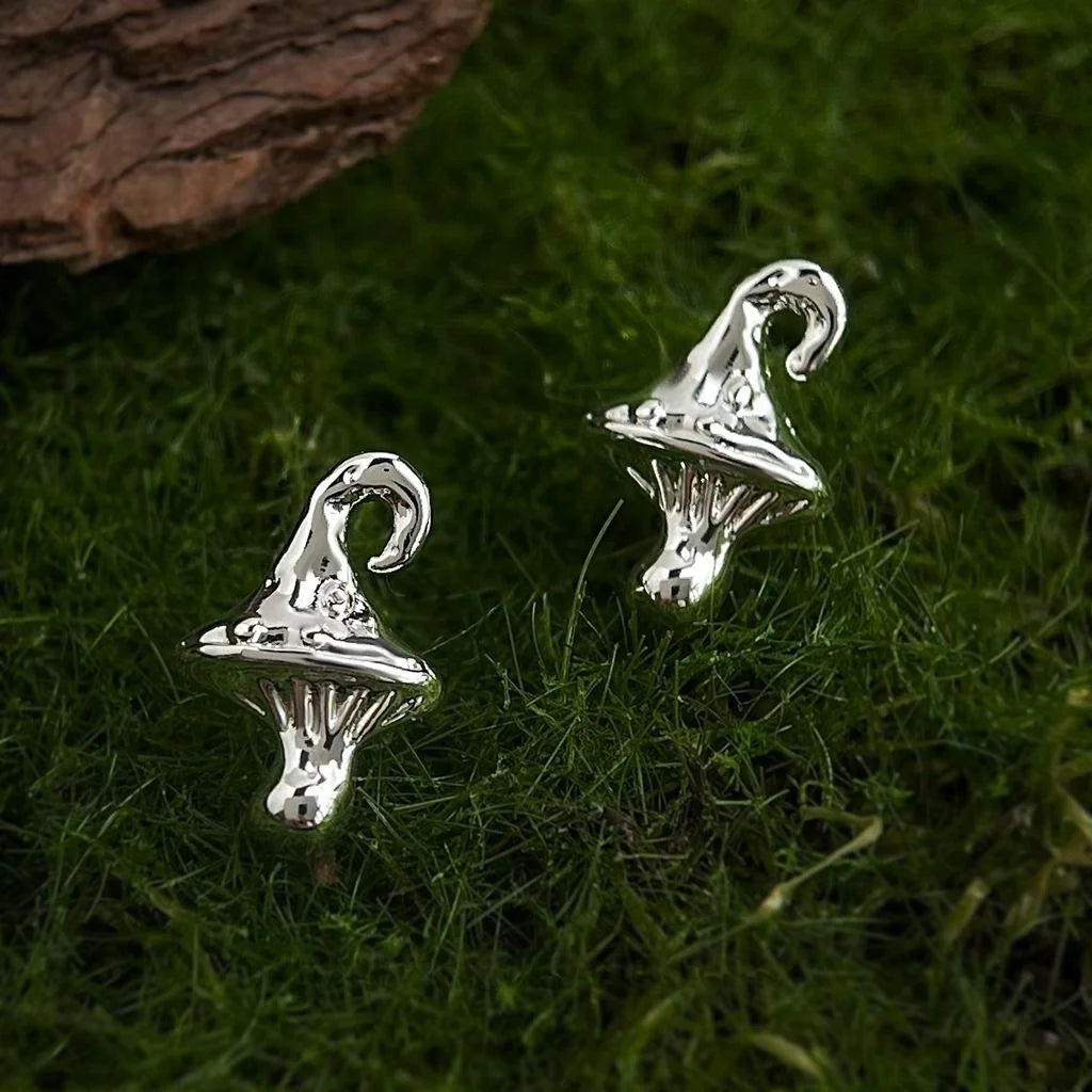Minimalist Tiny Mushroom Stud Earrings Copper Forest Style Jewelry
