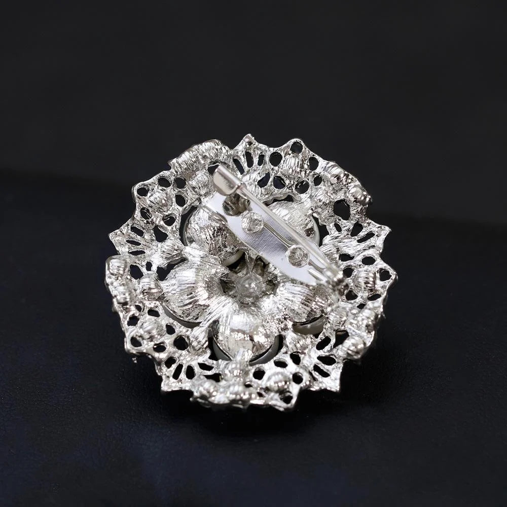 Elegant Floral Alloy Brooch With Faux Pearl And Rhinestone Cluster, Women's Lapel Pin Corsage Gift