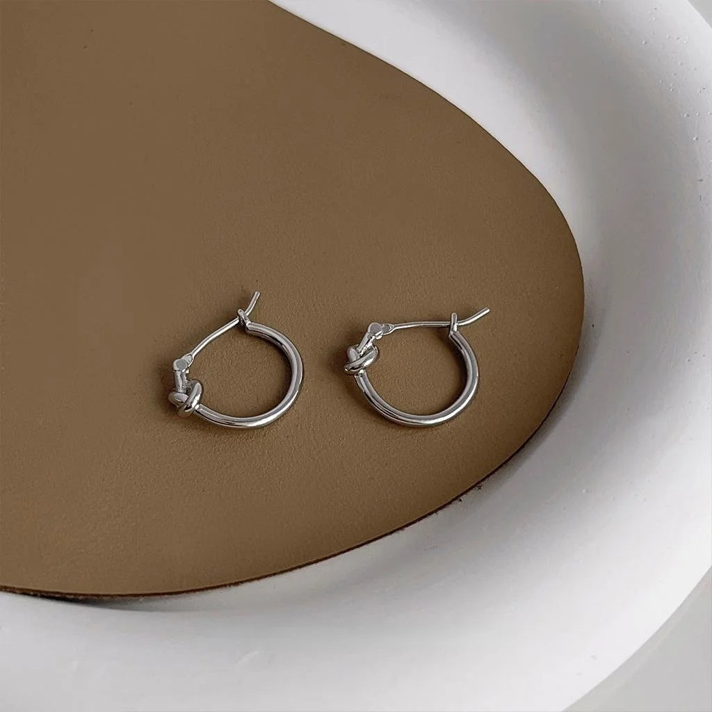 Minimalist Copper Knot Hoop Drop Earrings For Women Geometric Glossy Metal Commuter Jewelry