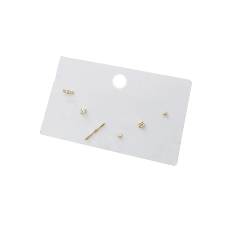14K Gold Plated Copper Micro Pave Zircon Geometric Polka Dot Mini Stud Earrings 6 Piece