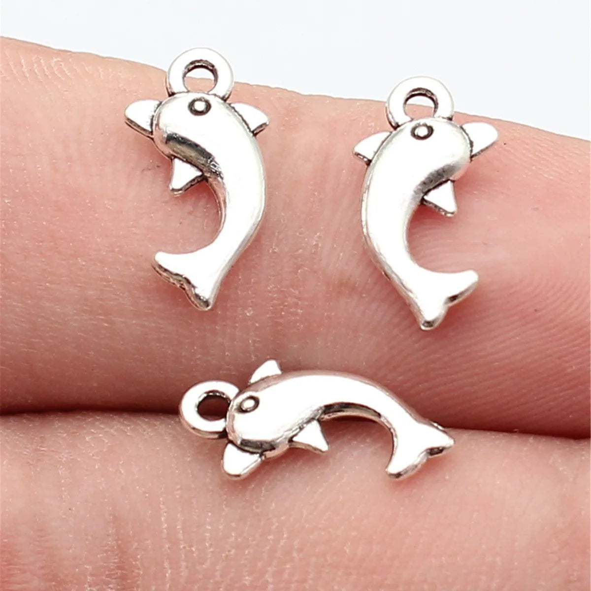 14x7.7mm 0.48g Antique Silver Zinc Alloy Small Dolphin Charm Pendant for DIY Bracelet Necklace Jewelry