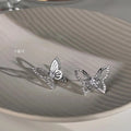 Sweet Cool Butterfly Zircon Stud Earrings Silver Plated Micro Pave Insect Jewelry