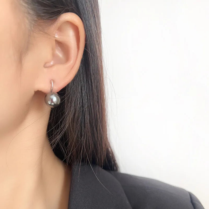 Elegant Gray Pearl Spiral Coil Alloy Stud & Clip On No Piercing High Heel Hook Drop Earrings