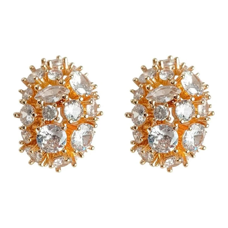 Light Luxury Oval Zircon Micro Pave Copper Stud Earrings, Geometric Statement Jewelry