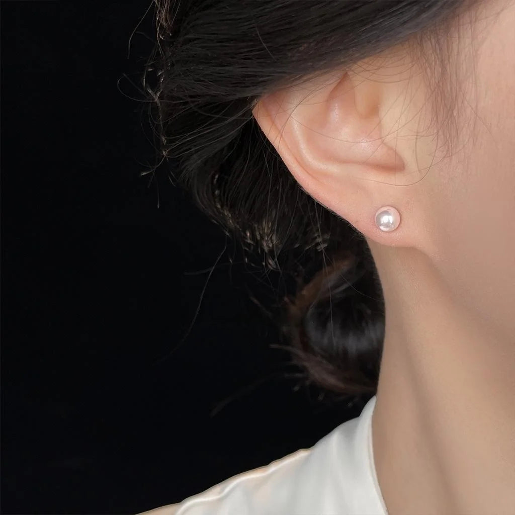 High Quality Rose Glass Pearl Geometric Round Stud Earrings For Women Chic Commuter Jewelry