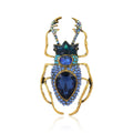 Luxury Blue Rhinestone Beetle Brooch, Gold Alloy Enamel Insect Lapel Pin Corsage Suit Accessory Gift