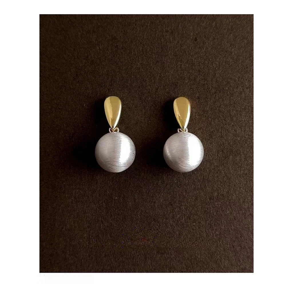 Two Tone Brushed Eco Friendly Copper Geometric Ball Teardrop Drop Earrings For Women