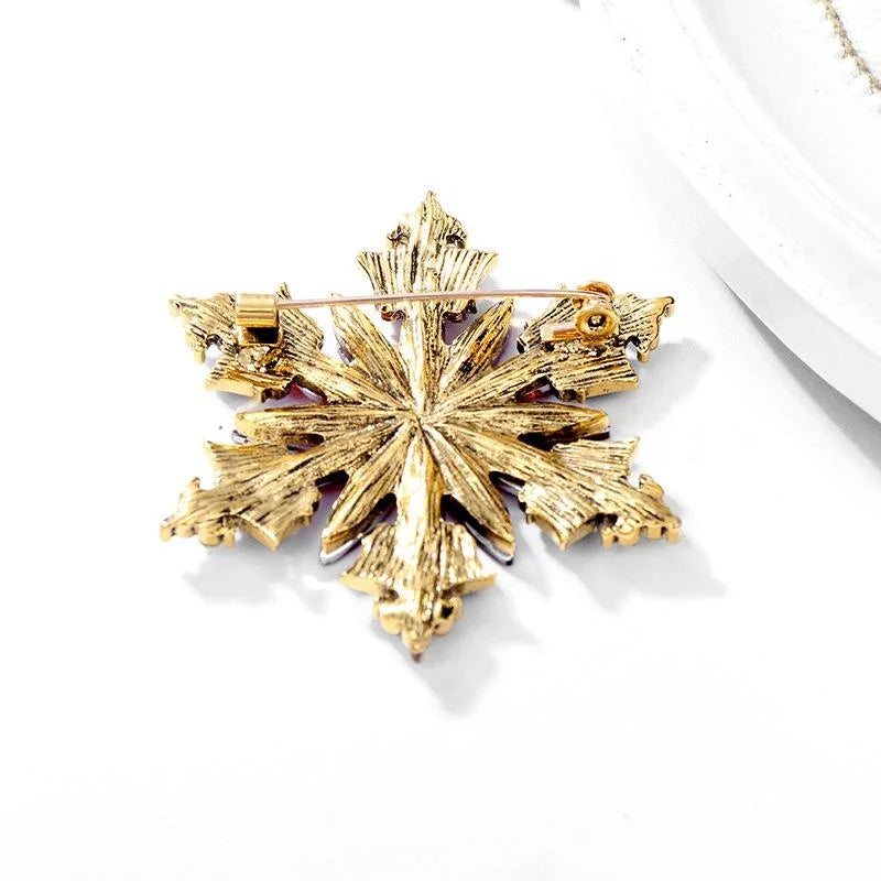 Luxury Christmas Snowflake Poinsettia Alloy Rhinestone Enamel Brooch, Elegant Lapel Pin Corsage Gift