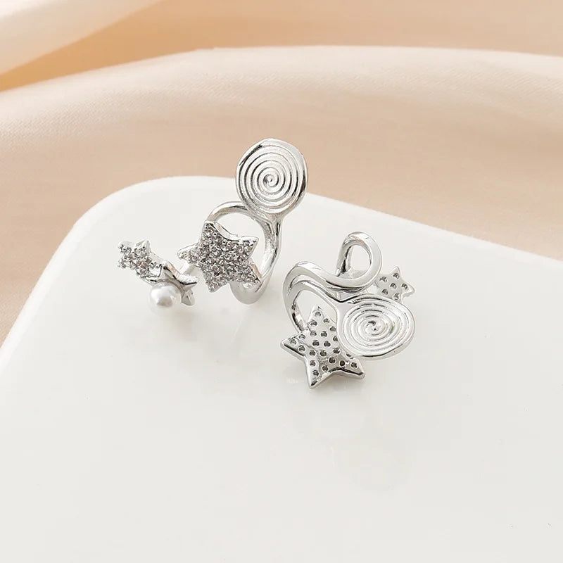 Elegant Star Zircon Pearl Spiral Alloy Stud & Clip On No Piercing Versatile Fashion Women's Earrings