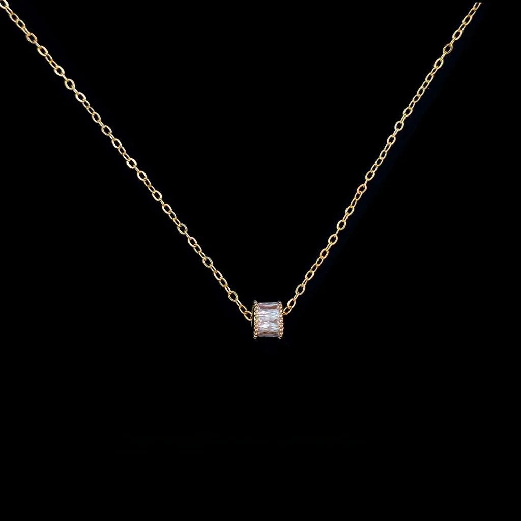 14K Gold Plated Copper Zirconia Micro Pave Slim Waist Pendant Clavicle Necklace Korean Style