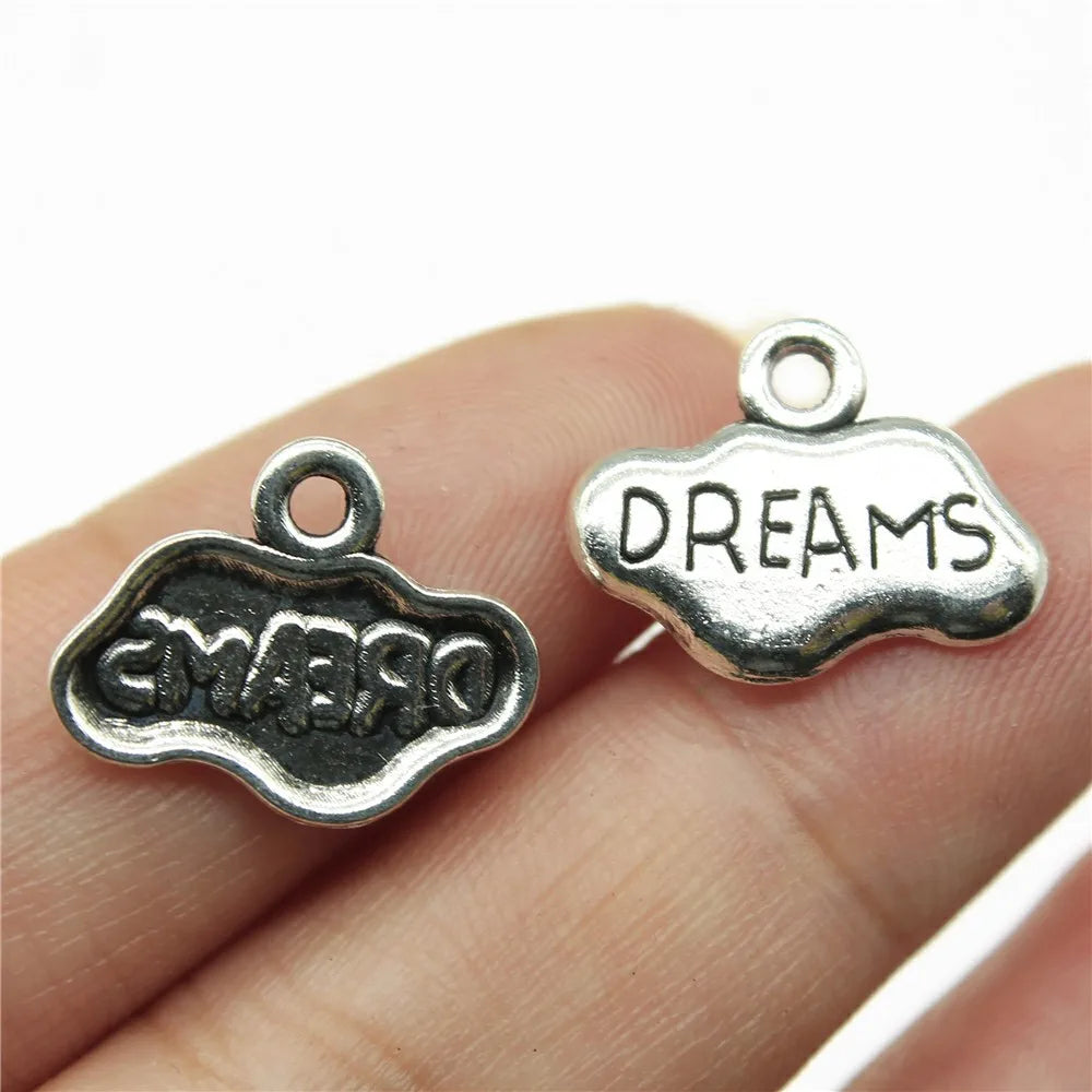 17x13mm 0.9g Zinc Alloy Dreams Word Tag Letter Charm Pendant for DIY Necklace Bracelet Jewelry Making