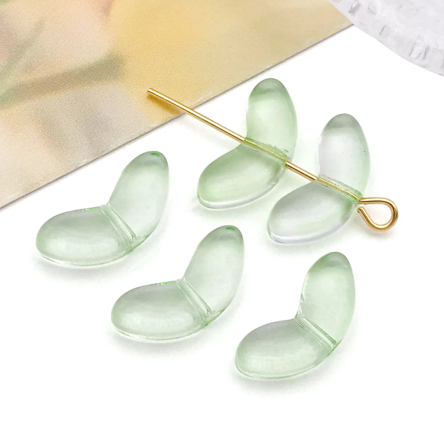 Gradient Glass Tulip Flower Leaf Loose Beads for DIY Bracelet Necklace Jewelry Making
