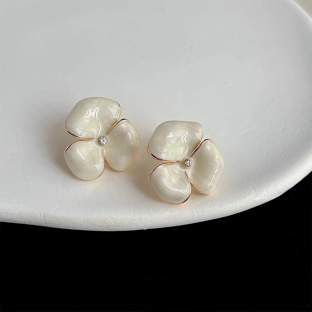 14K Gold Plated Copper Iris Flower Stud Earrings Sweet Elegant Quicksand Texture Jewelry