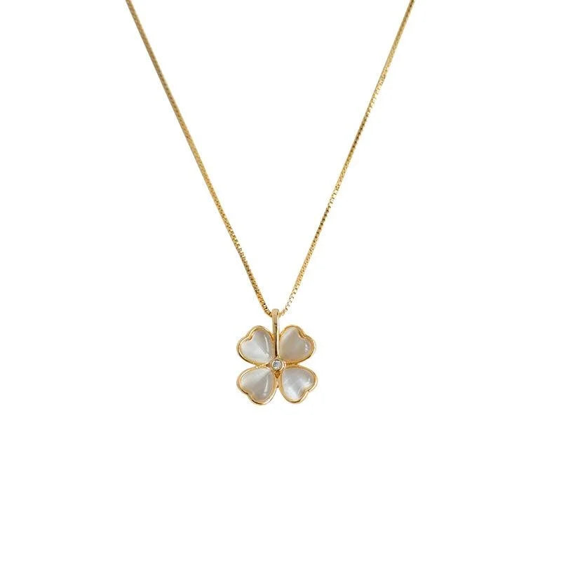 14K Plated Glass Cat Eye Stone Heart Flower Choker Necklace For Women Elegant Minimalist Jewelry