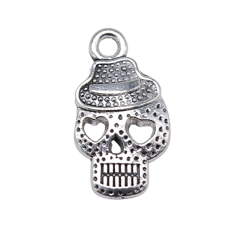 21x12mm 1.3g Antique Silver Zinc Alloy Hat Skull Charm Pendant for DIY Jewelry Making