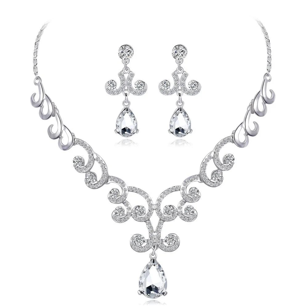 Elegant Bridal Crystal Rhinestone Alloy Necklace And Earrings Jewelry Set, Luxury Wedding Party Banquet Gift Jewelry
