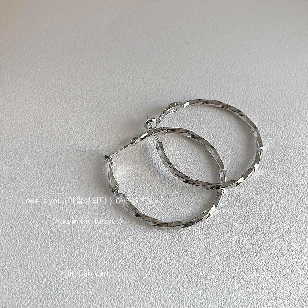 Sweet Cool Oversized Copper Hoop Earrings With Silver Plated Pins Geometric Round Minimalist Jewelry