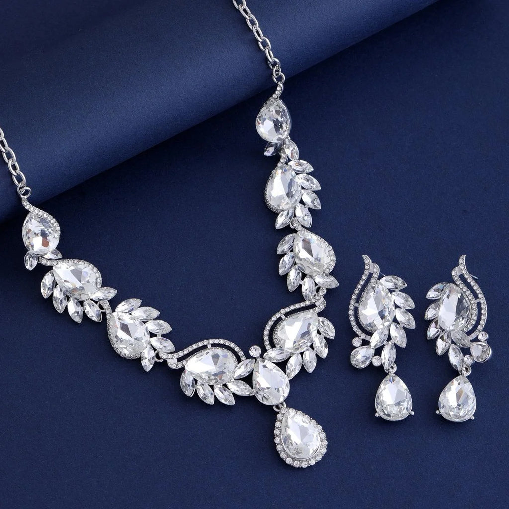 Luxury Bridal Rhinestone Crystal Necklace And Earrings Jewelry Set For Wedding Banquet Party Jewelry Gift