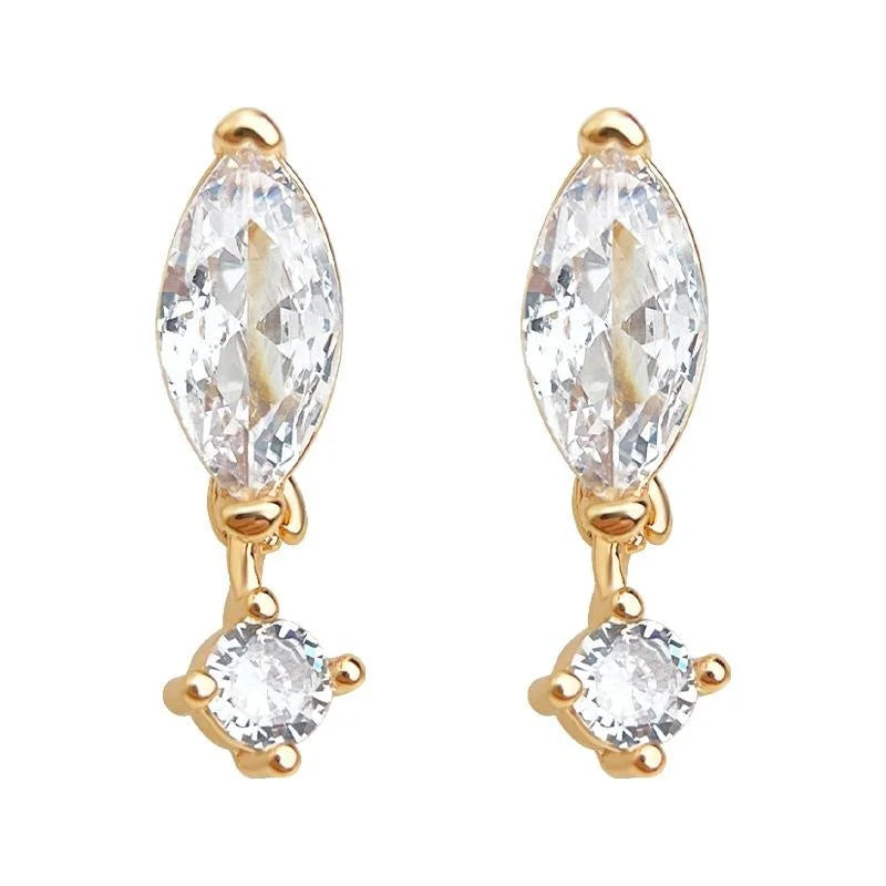 Light Luxury Geometric Waterdrop Zircon Tassel Stud Earrings With Copper