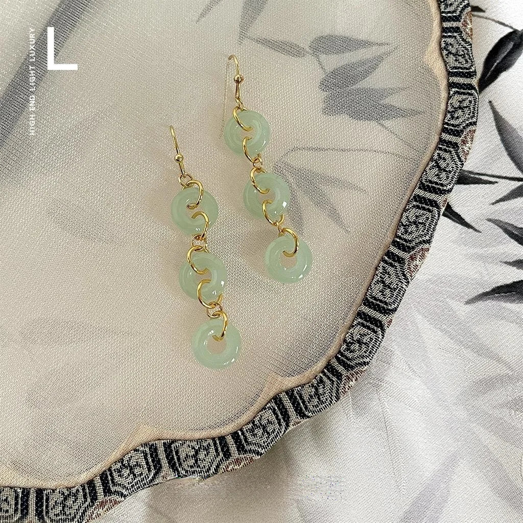 New Chinese Style Handmade Peace Buckle Tassel Drop Earrings With Glass Crystal Geometric Design