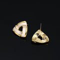 Vintage Geometric Triangle Gold Alloy White Enamel Stud & Clip On No Piercing Statement Earrings