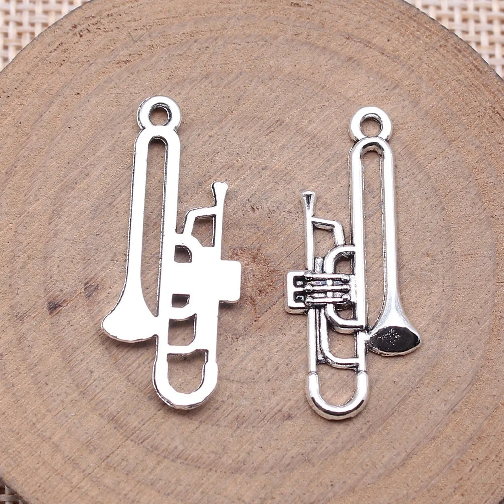 32x14mm 1.3g Antique Silver Zinc Alloy Trumpet Charm Pendant for Music Theme DIY Jewelry Making