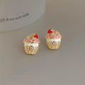 Cute Hand Painted Cake Ice Cream Stud Earrings For Women Copper Zircon Micro Pave Sweet Jewelry