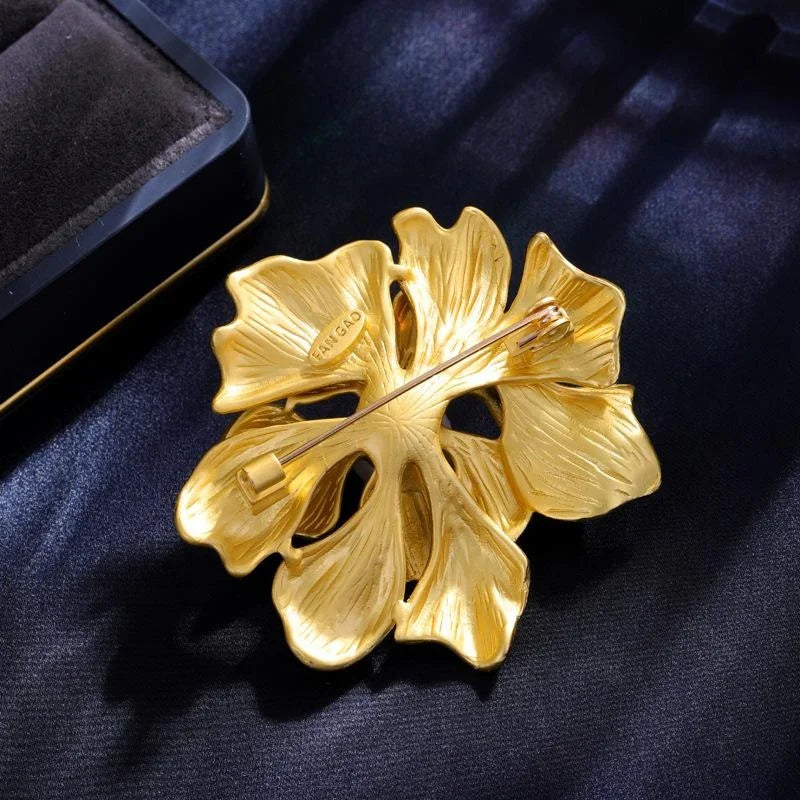 Elegant Gold Alloy Peony Flower Brooch With Pearl And Rhinestone Double Petals, 3D Lapel Pin Gift