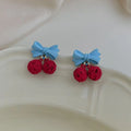 Sweet Preppy Enamel Cherry Bow Copper Drop Earrings For Women