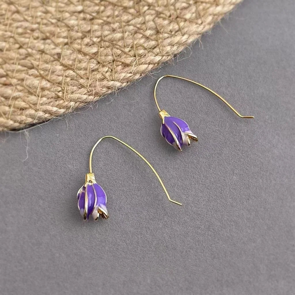 Sweet Forest Style Enamel Tulip Flower Drop Earrings For Women Handmade Eco Copper Jewelry