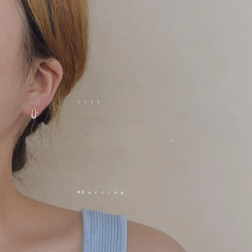 14K Gold Plated Copper Paperclip Zircon Mini Stud Earrings, Minimalist Oval Geometric Jewelry