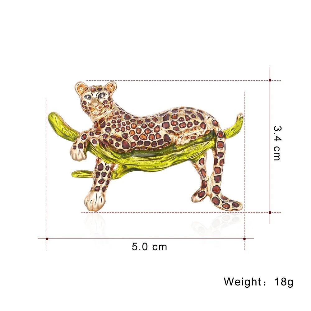 Elegant Enamel Leopard On Branch Brooch, Rhinestone Alloy Animal Lapel Pin Corsage Suit Accessory Gift