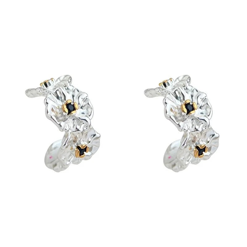 Old Money Daisy Flower Drop Earrings Eco Copper Silver Plated Micro Pave Zircon Petal Jewelry