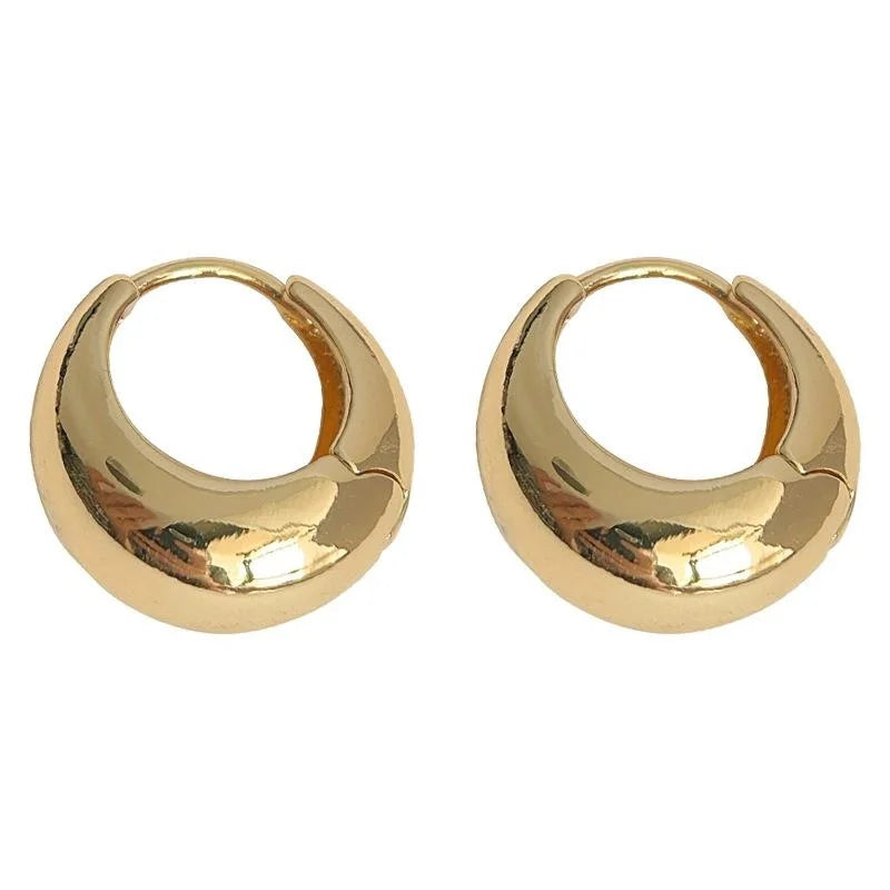 14K Electroplated Copper Oval Stud Earrings Minimalist Smooth Geometric Light Luxury Office Jewelry