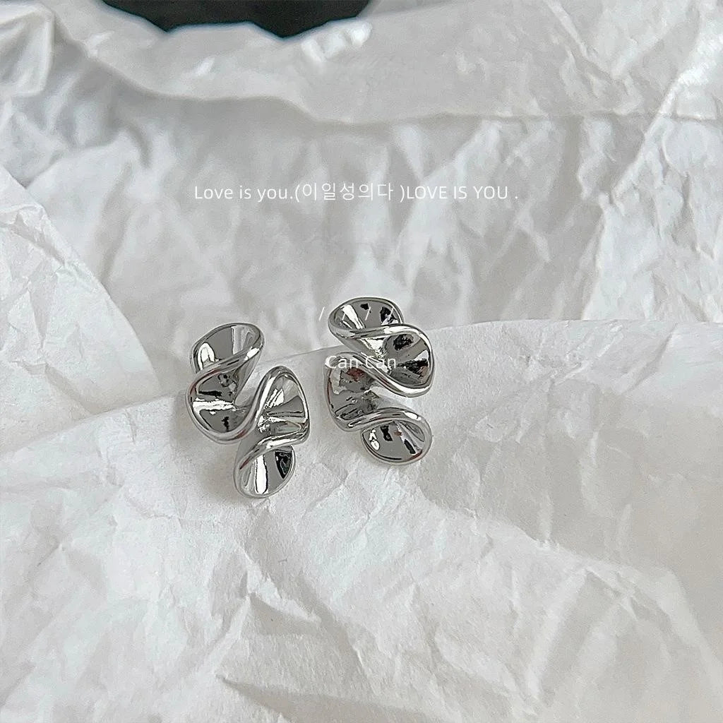 Irregular Geometric Copper Stud Earrings For Women, Minimalist Sweet Cool Office Jewelry