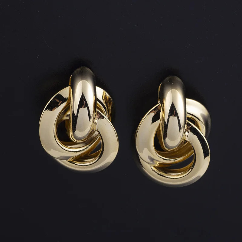 Vintage Gold Alloy Spiral Disc Hoop Stud & Clip On No Piercing Minimalist Statement Drop Earrings