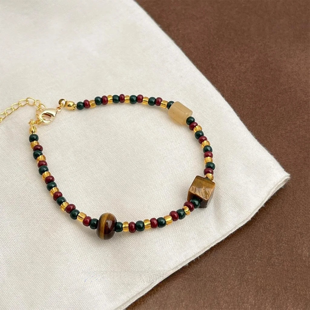 Handmade Natural Tiger Eye Stone Color New Chinese Geometric Bracelet For Women