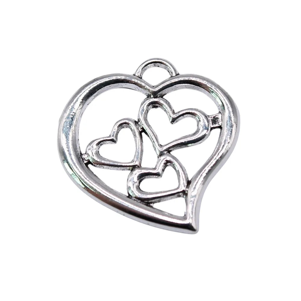 20x20mm 1.3g Antique Silver Zinc Alloy Heart Charm Pendant for DIY Necklace Bracelet Making