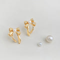 Elegant Copper Pearl Bow Stud Earrings, Sweet Minimalist Designer Office Jewelry