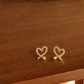Korean Style 14K Gold Plated Heart Pearl Rhinestone Drop Earrings