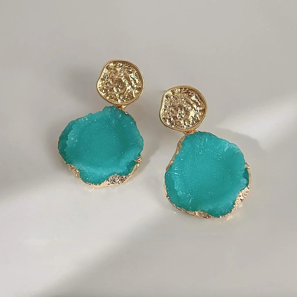 Glacier Blue Resin Copper Irregular Geometric Drop Earrings Light Luxury Resort Style