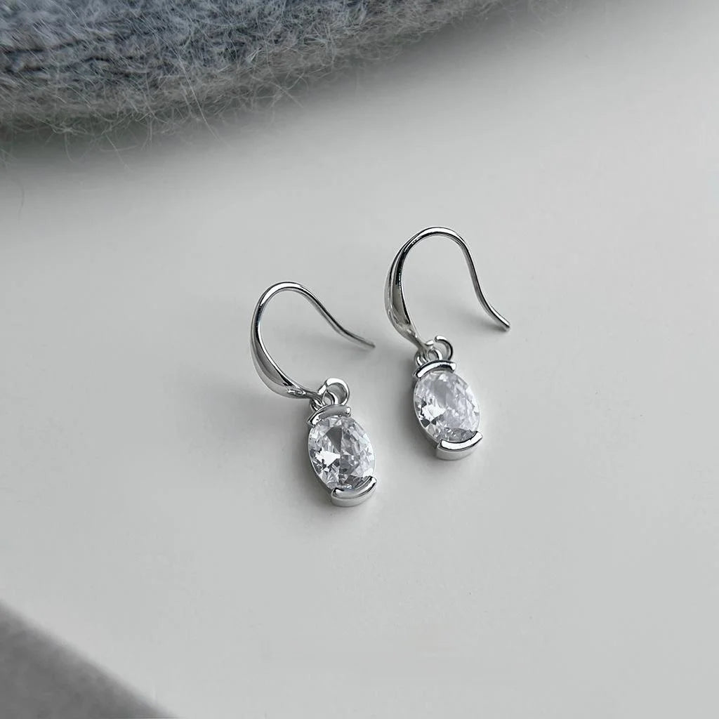 Light Luxury Teardrop Zircon Drop Earrings Eco-Friendly Copper Oval Geometric Minimalist Jewelry